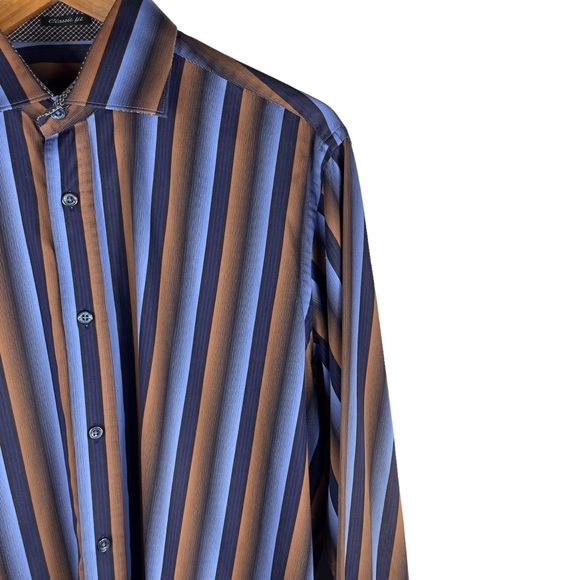 Bugatchi Electric Blue Striped 100% Cotton Long Sleeve Shirt NO Size Tag *LARGE* - Picture 5 of 13
